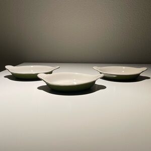 Vtg Hall Green White 6" Small Casserole Dish Set Of 3 Plant Saucer Lugged Dishes